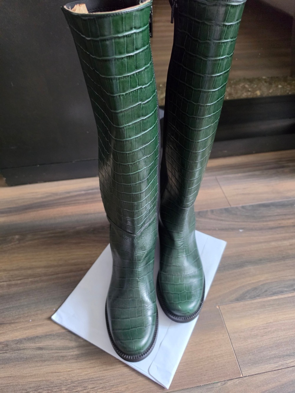 Unity In Diversity Green Croc Embossed Knee High Boots Size 38 US 7.5 - Picture 4 of 11